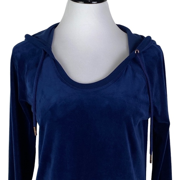 Nanette Lepore Velour Long Sleeve‎ Hooded Drawstring Shirt Women's Small Blue - Picture 3 of 9